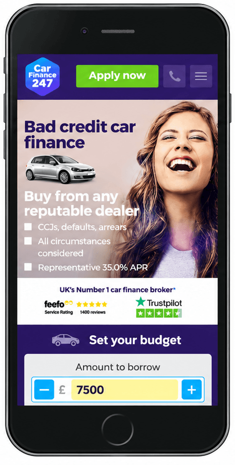 CarFinance247 original PPC landing page on mobile