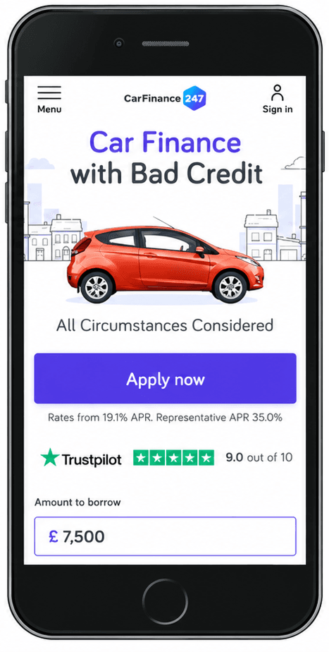 CarFinance247 redesigned PPC landing page with Apply now CTA on mobile