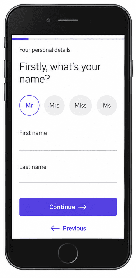 CarFinance247 redesigned application form step 2 on mobile