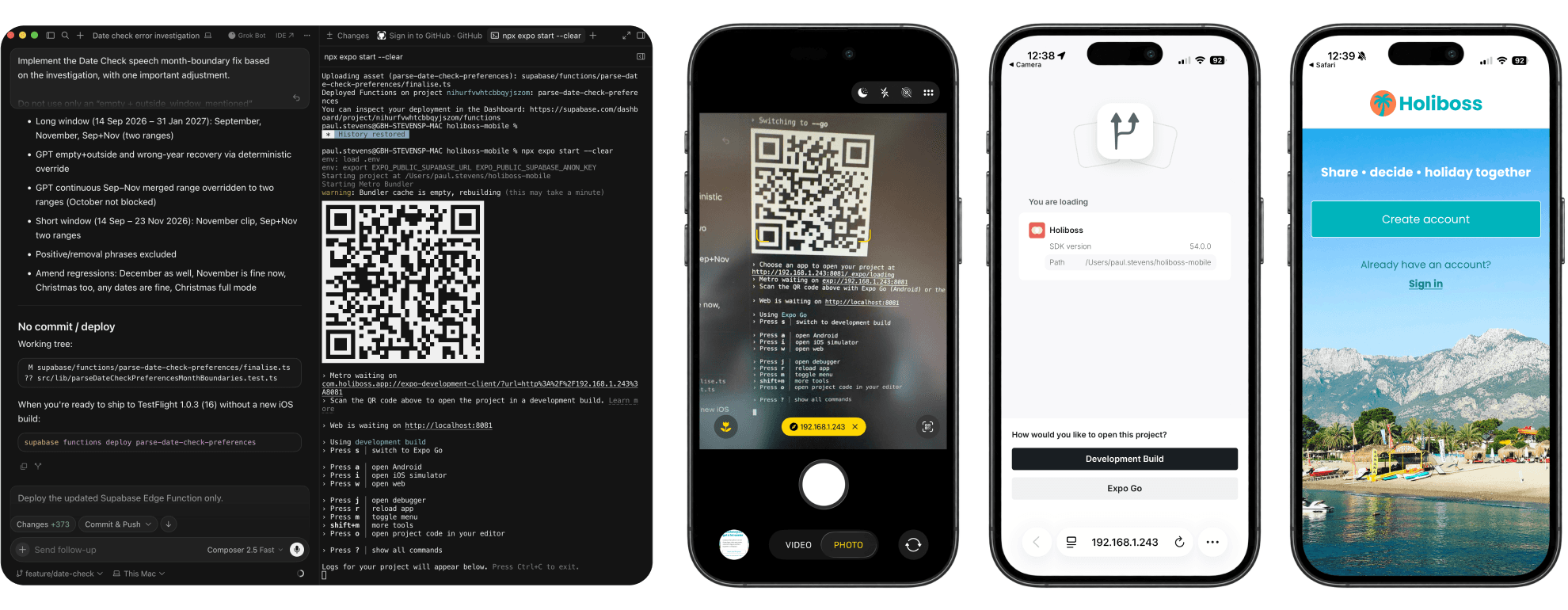 Holiboss development in Cursor with Expo running on phone