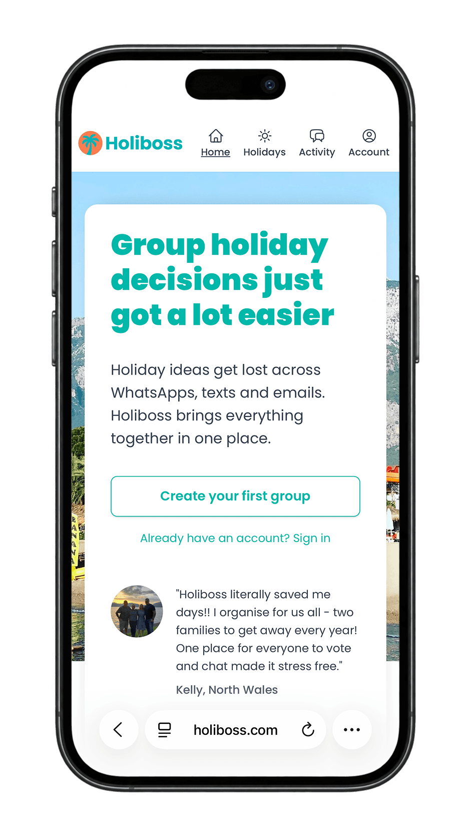 Holiboss web experience on iPhone
